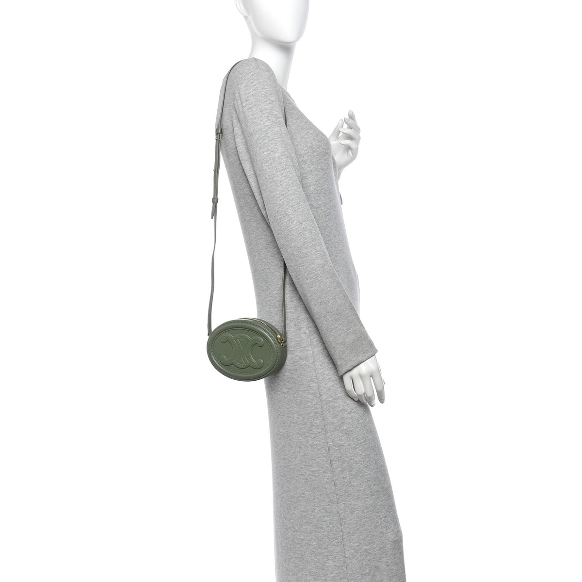Celine Smooth Calfskin Cuir Small Triomphe Oval Bag Sage