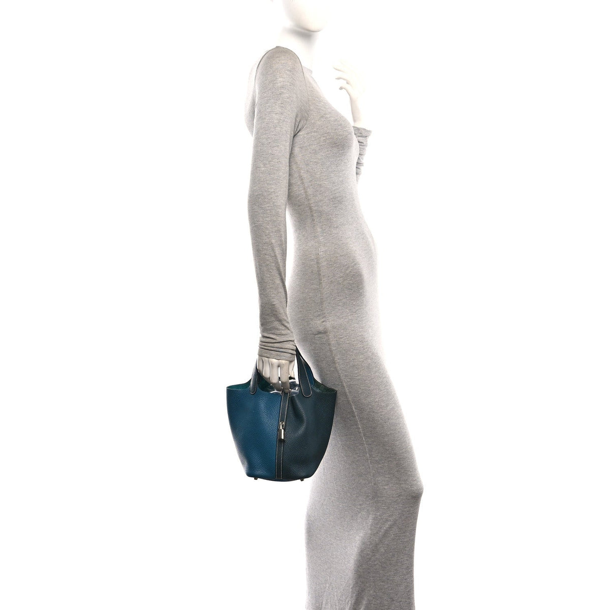 Hermes Taurillon Clemence Casaque Picotin Lock 18 PM Vert Bosphore Deep Bleu