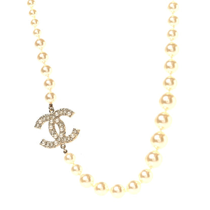 Chanel Faux Pearl Crystal CC 100th Anniversary Necklace Light Gold