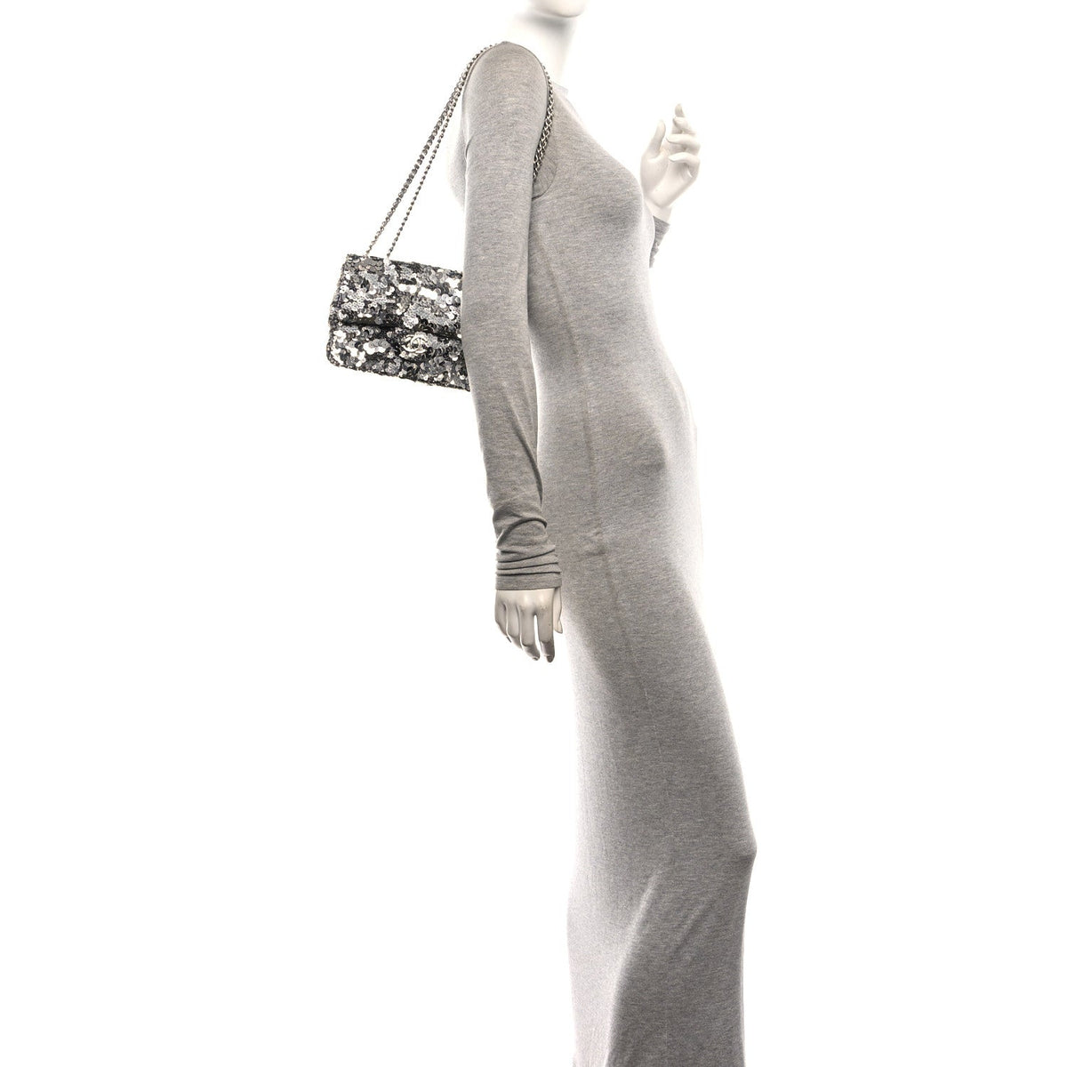 Chanel Sequin Mini Rectangular Flap Silver