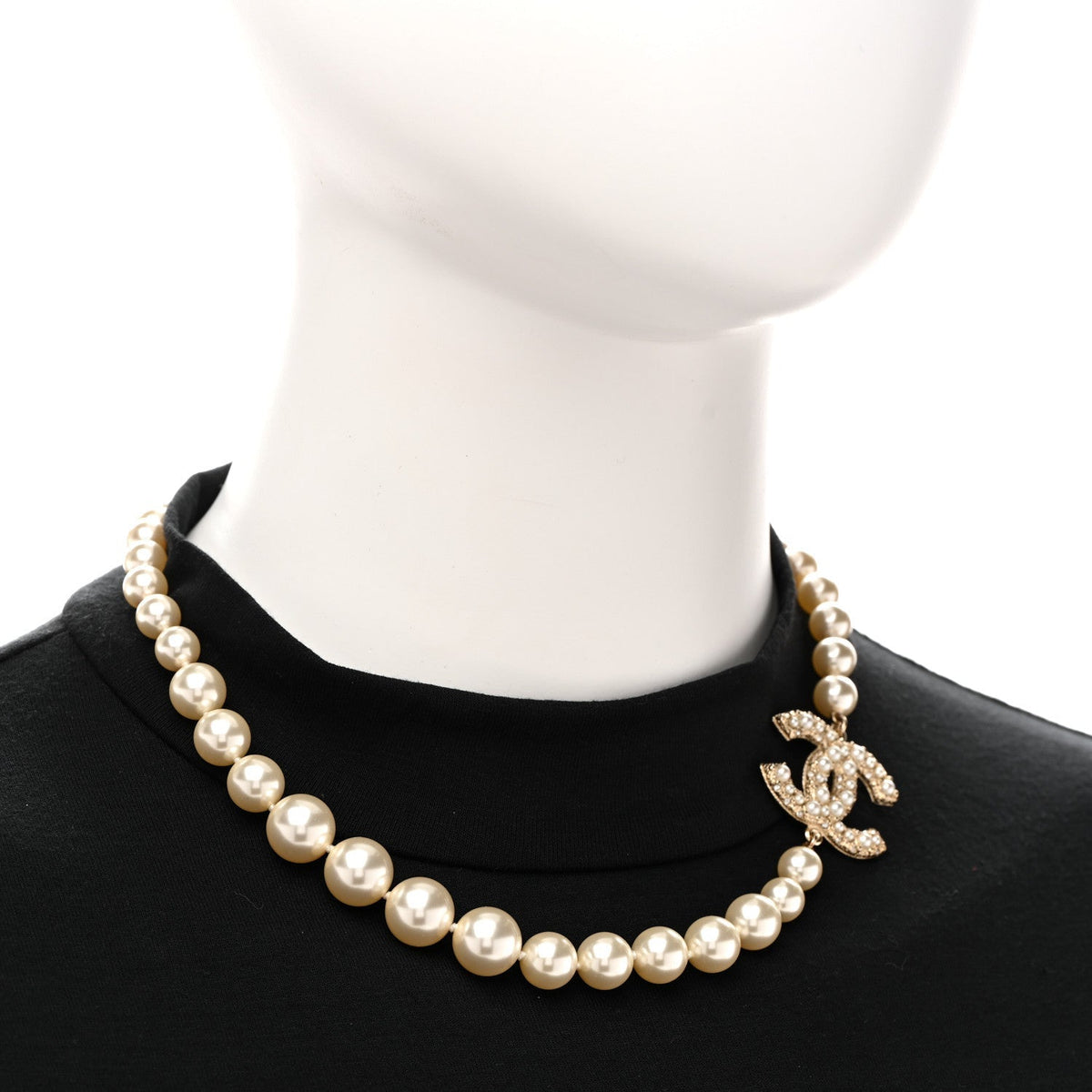 Chanel Faux Pearl Crystal CC 100th Anniversary Necklace Light Gold