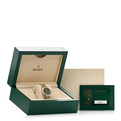 Rolex Stainless Steel 18K Yellow Gold Diamond 31mm Datejust Watch Green 278383RBR