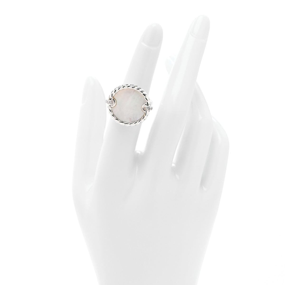 David Yurman Sterling Silver Mother of Pearl Diamond Elements Ring 49 5