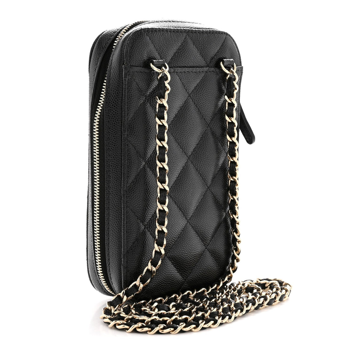 Chanel Caviar Quilted Phone Holder Wallet On Chain WOC Black
