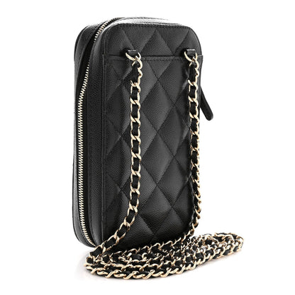 Chanel Caviar Quilted Phone Holder Wallet On Chain WOC Black