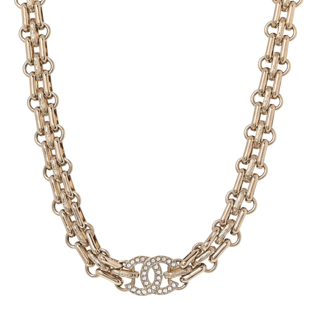 Chanel Metal Crystal CC Choker Necklace Gold
