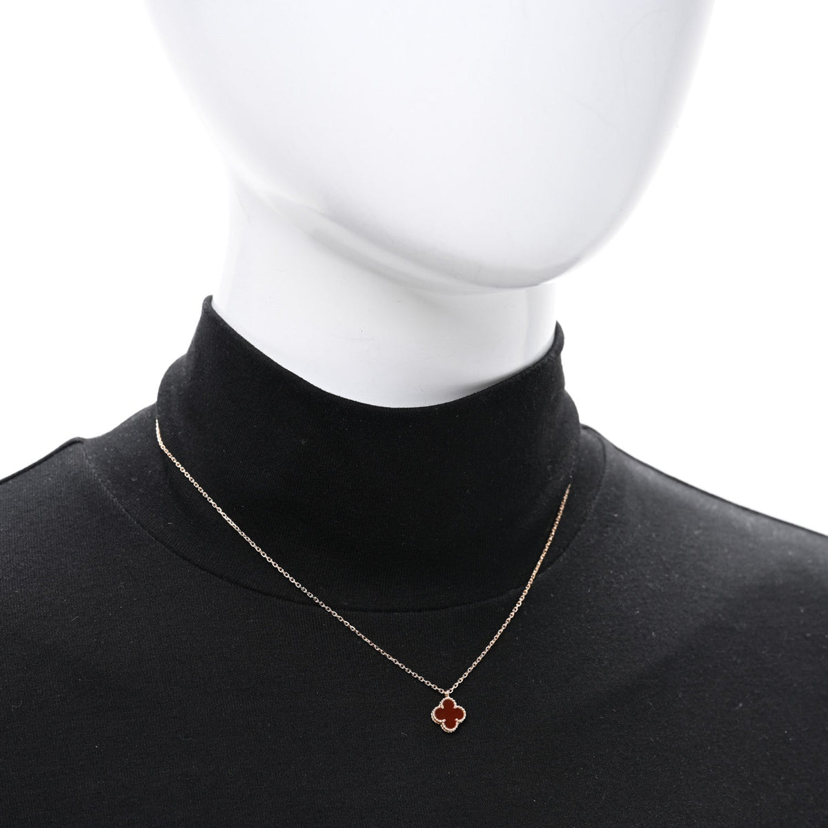 Van Cleef & Arpels 18K Rose Gold Carnelian Sweet Alhambra Pendant Necklace