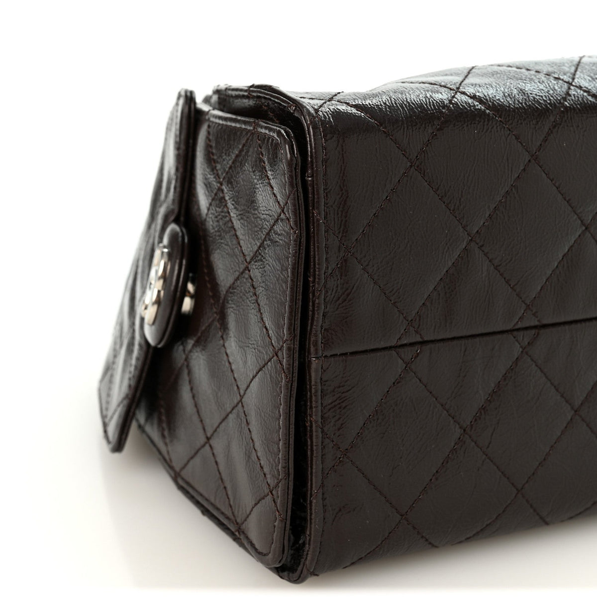 Chanel Shiny Crumpled Calfskin Quilted Small 25 Handbag Dark Brown
