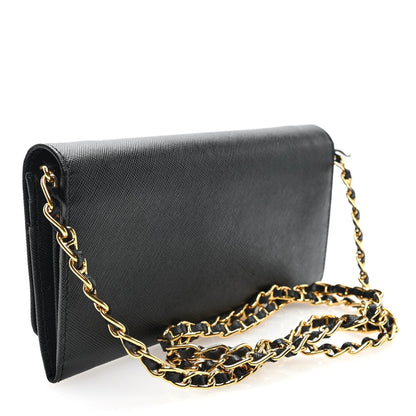 Prada Vitello Move Metal Oro Chain Wallet Black 1989410