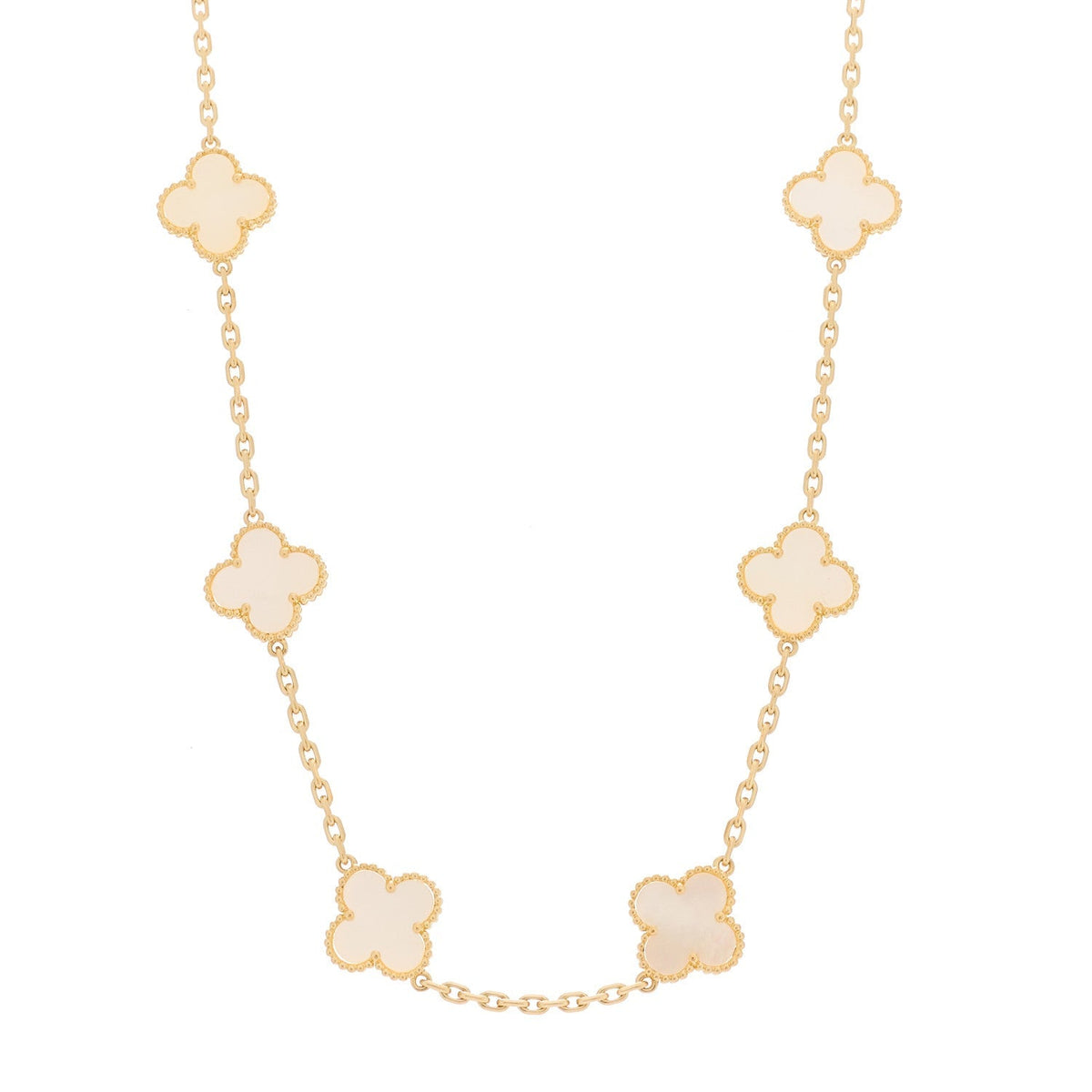 Van Cleef & Arpels 18K Yellow Gold Mother of Pearl 10 Motifs Vintage Alhambra Necklace