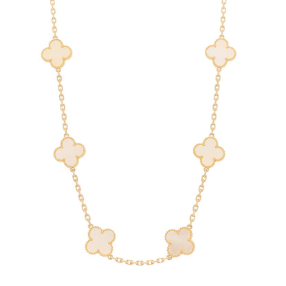 Van Cleef & Arpels 18K Yellow Gold Mother of Pearl 10 Motifs Vintage Alhambra Necklace
