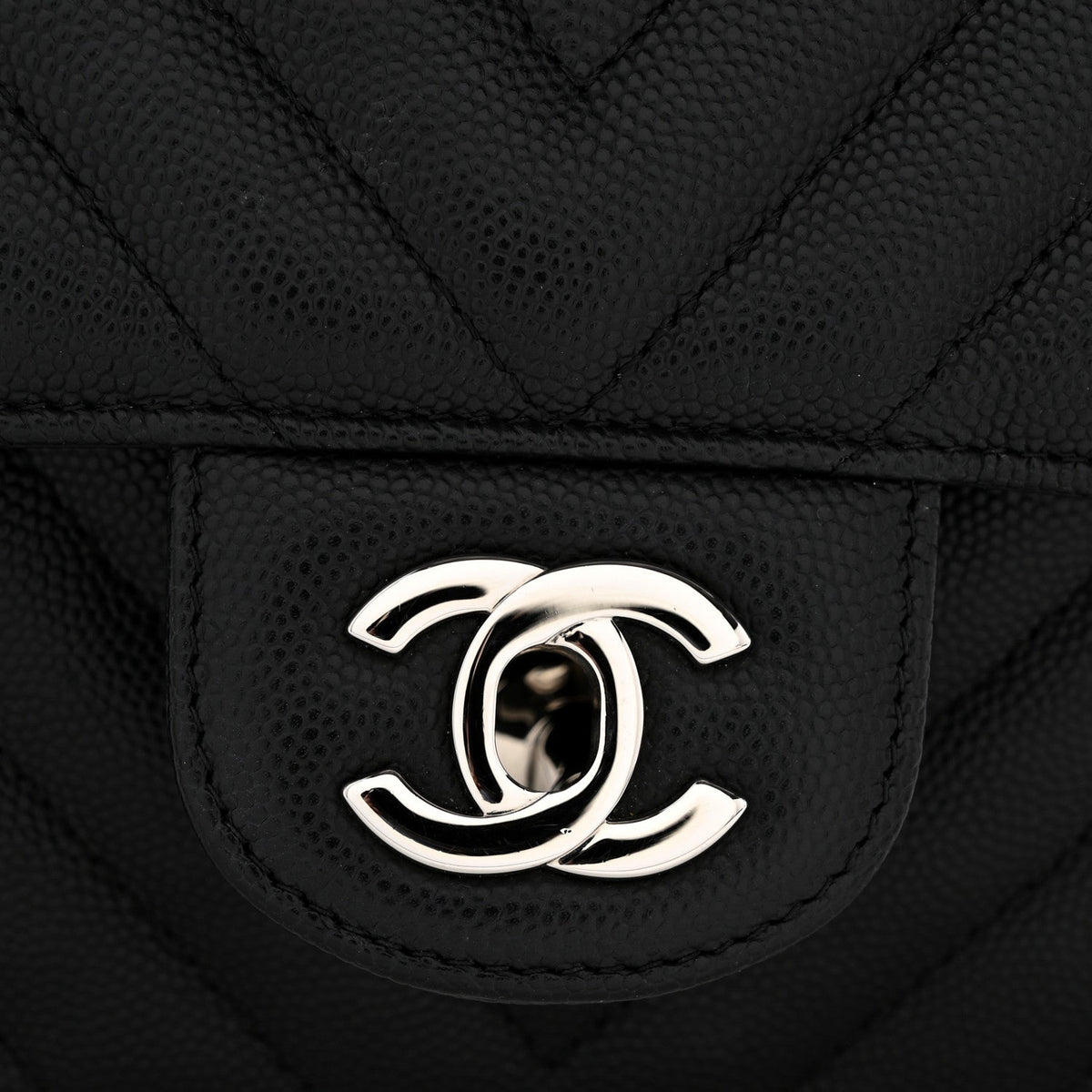 Chanel Caviar Chevron Quilted Mini Rectangular Flap Black
