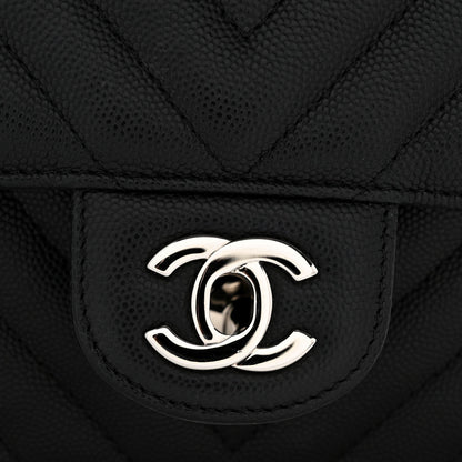 Chanel Caviar Chevron Quilted Mini Rectangular Flap Black
