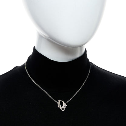 Christian Dior Metal Crystal Logo Choker Necklace Silver