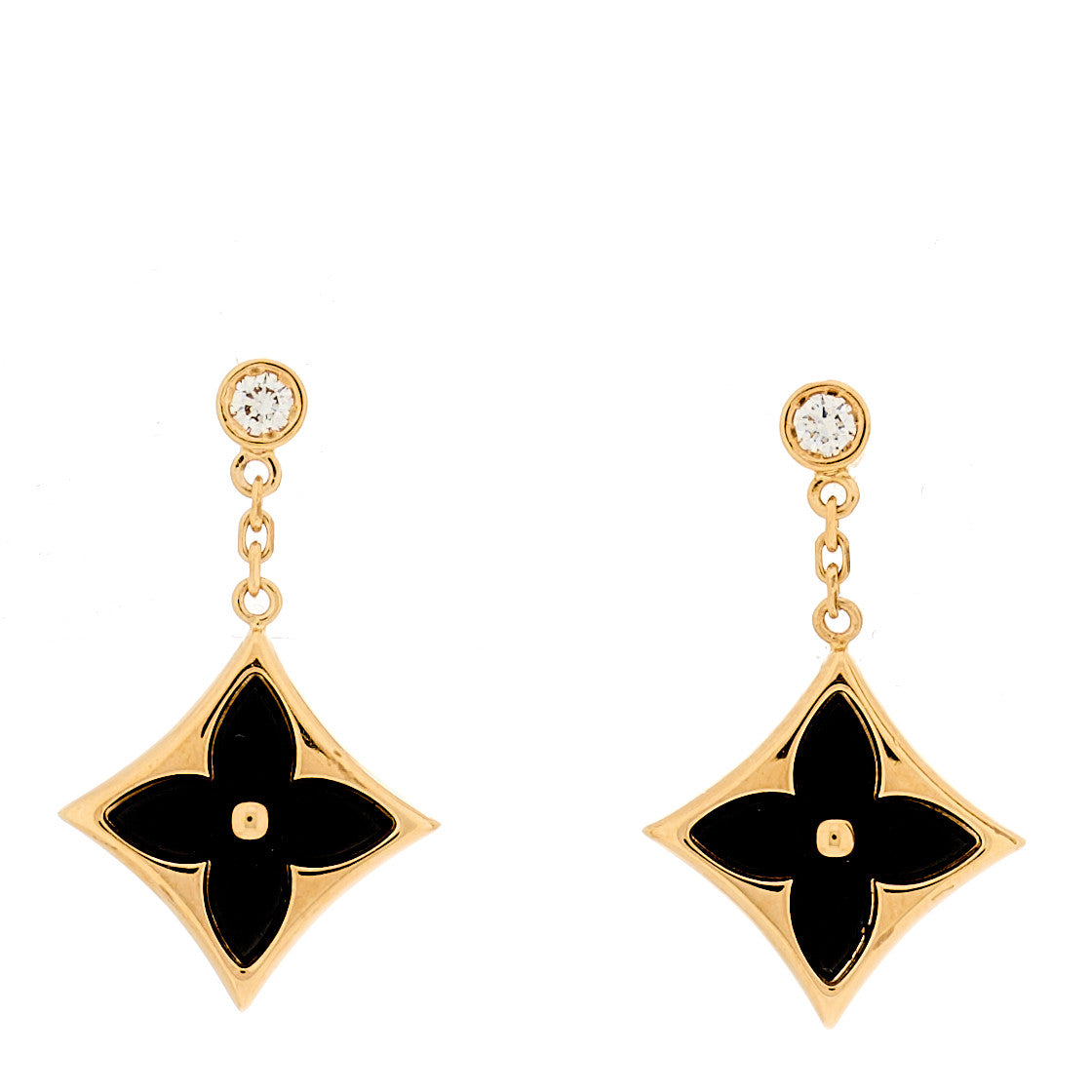 Louis Vuitton 18K Yellow Gold Diamond Onyx Color Blossom BB Star Earrings
