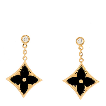 Louis Vuitton 18K Yellow Gold Diamond Onyx Color Blossom BB Star Earrings