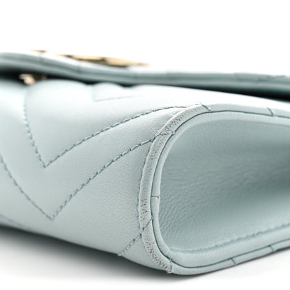 Gucci Calfskin Matelasse GG Marmont Chain Wallet Light Blue