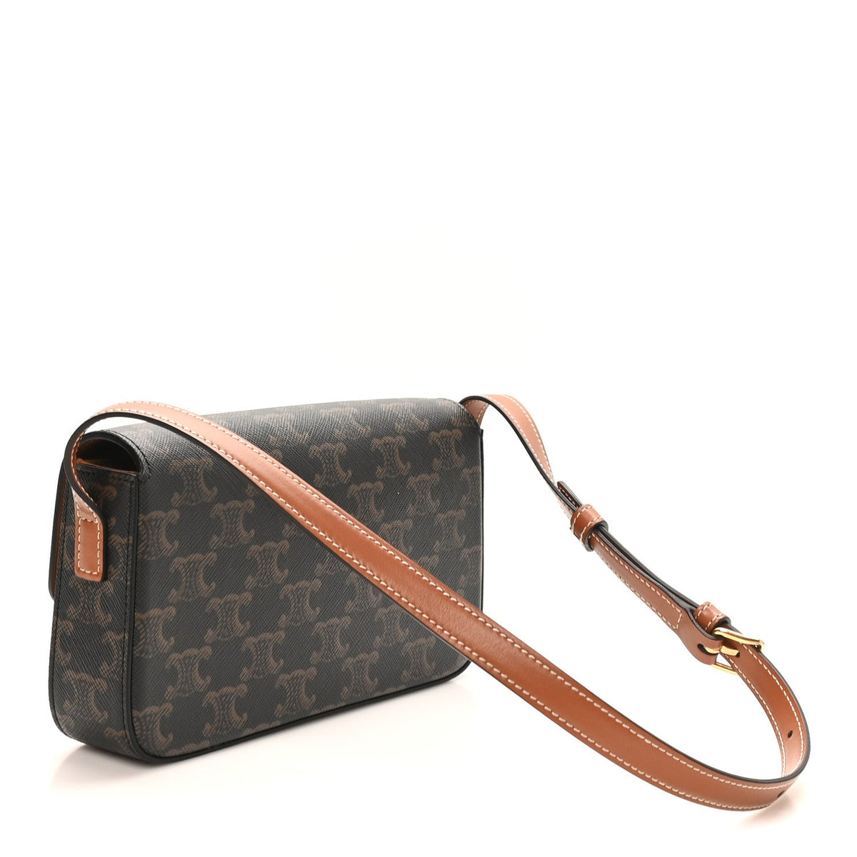 Celine Canvas Calfskin Triomphe Shoulder Bag Tan