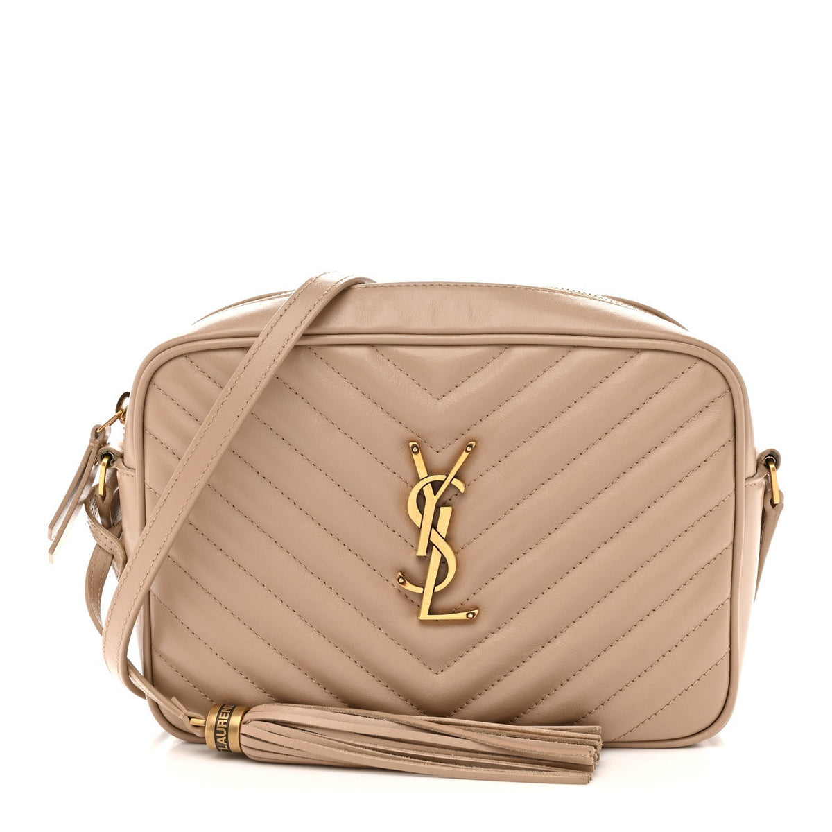 Saint Laurent Calfskin Matelasse Lou Camera Bag Dark Beige