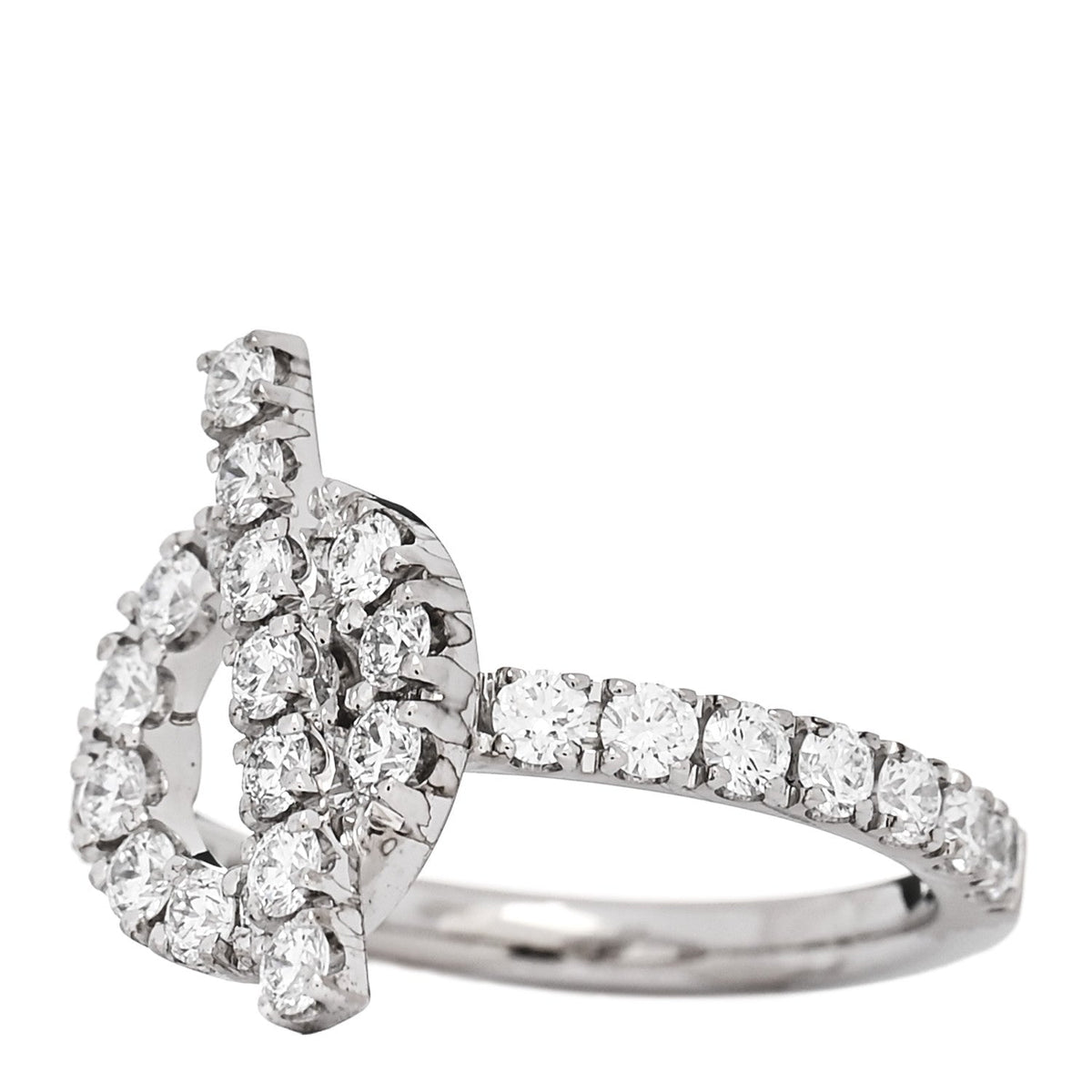 Hermes 18K White Gold Diamond Finesse Ring 49 4.75