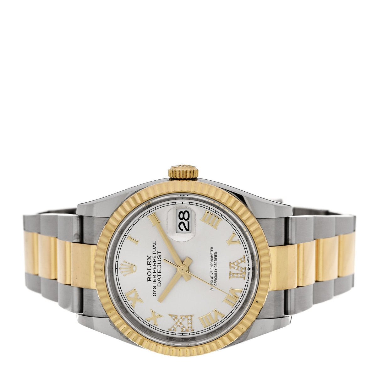 Rolex Stainless Steel 18K Yellow Gold Diamond 36mm Datejust Watch Silver 126233
