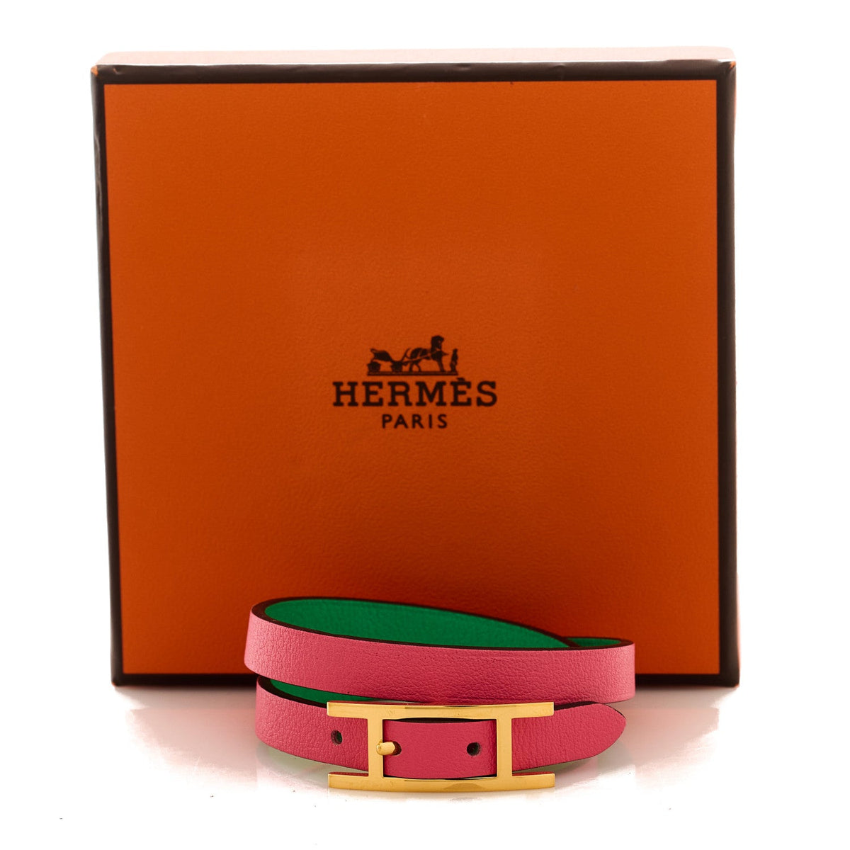Hermes Swift Behapi Double Tour Bracelet T2 Rose Azalee Vert Comics