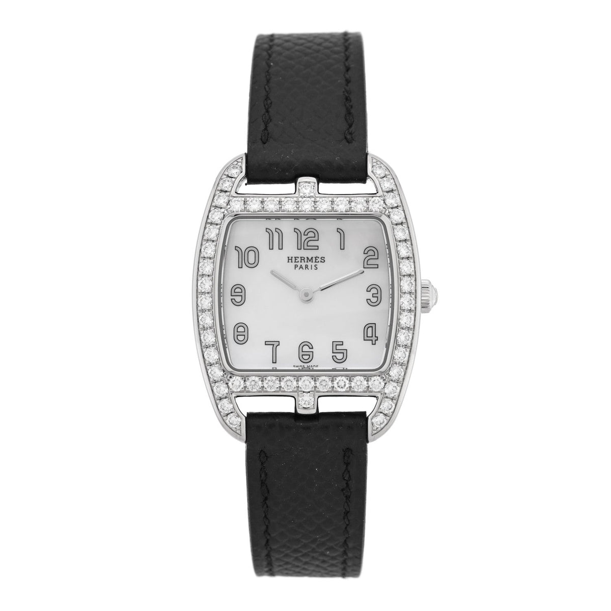 Hermes Stainless Steel Epsom Diamond 26mm Cape Cod Tonneau Watch Noir 1946705