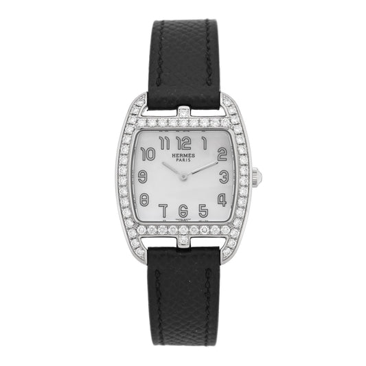 Hermes Stainless Steel Epsom Diamond 26mm Cape Cod Tonneau Watch Noir 1946705