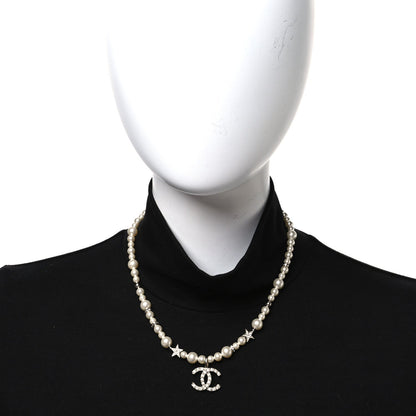 Chanel Pearl Crystal CC Star Choker Necklace Gold