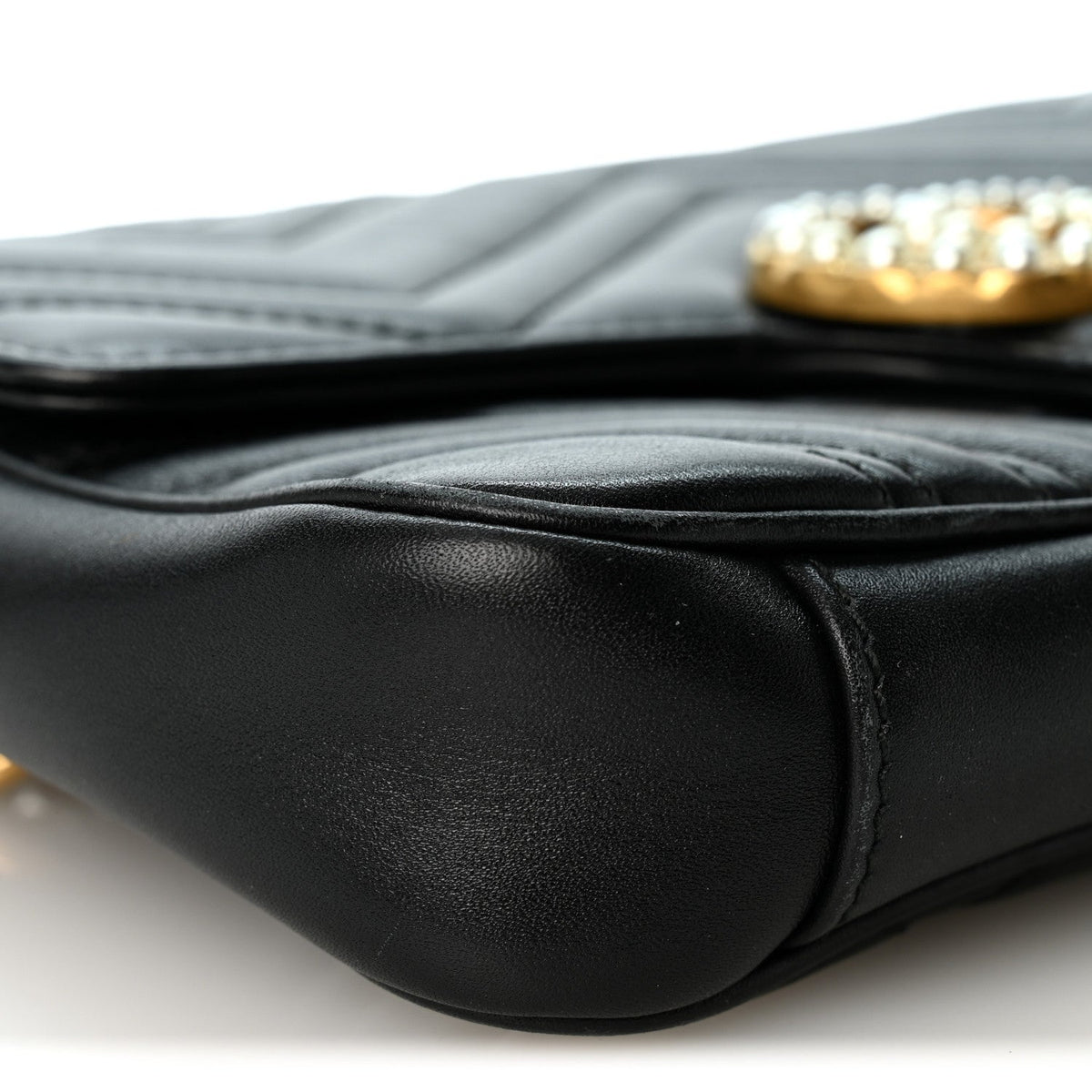 Gucci Calfskin Matelasse Pearly GG Marmont Chain Belt Bag Black