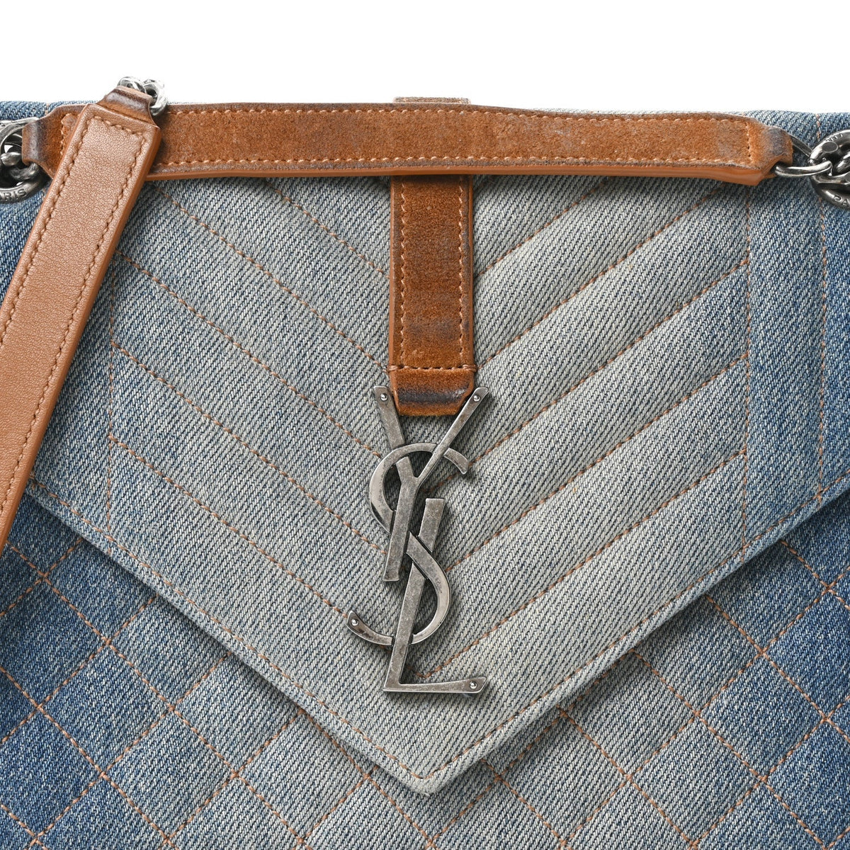 Saint Laurent Denim Mixed Matelasse Triquilt Medium Envelope Bag Blue 1867980