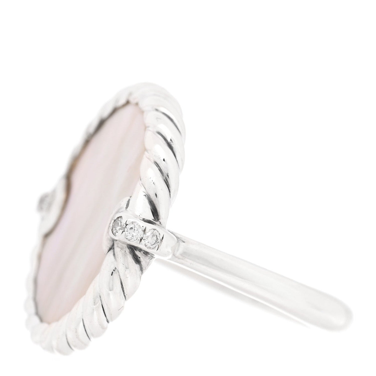 David Yurman Sterling Silver Mother of Pearl Diamond Elements Ring 49 5