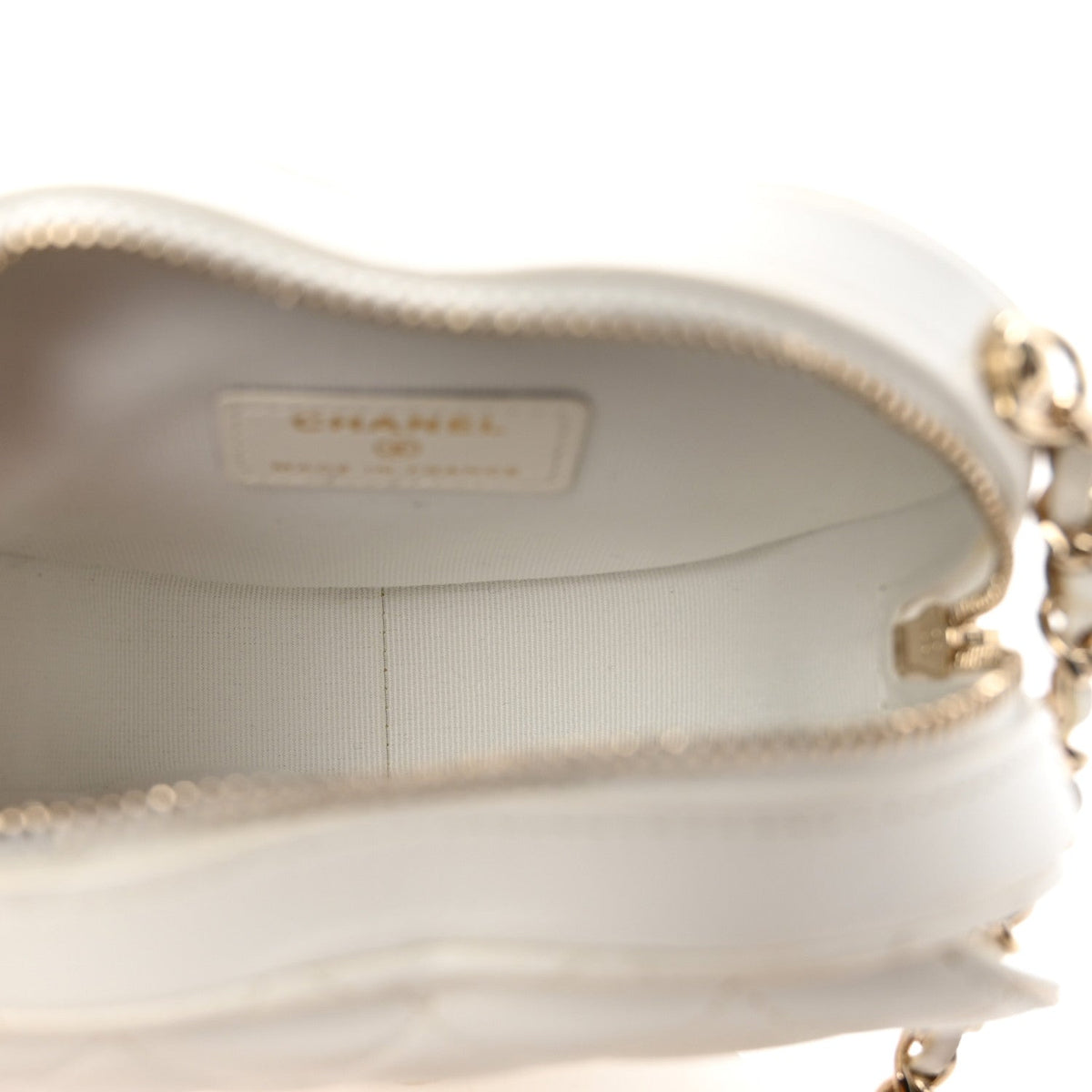 Chanel Lambskin Quilted CC In Love Heart Clutch With Chain White