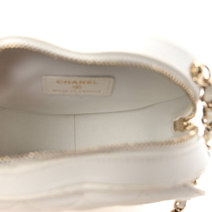 Chanel Lambskin Quilted CC In Love Heart Clutch With Chain White
