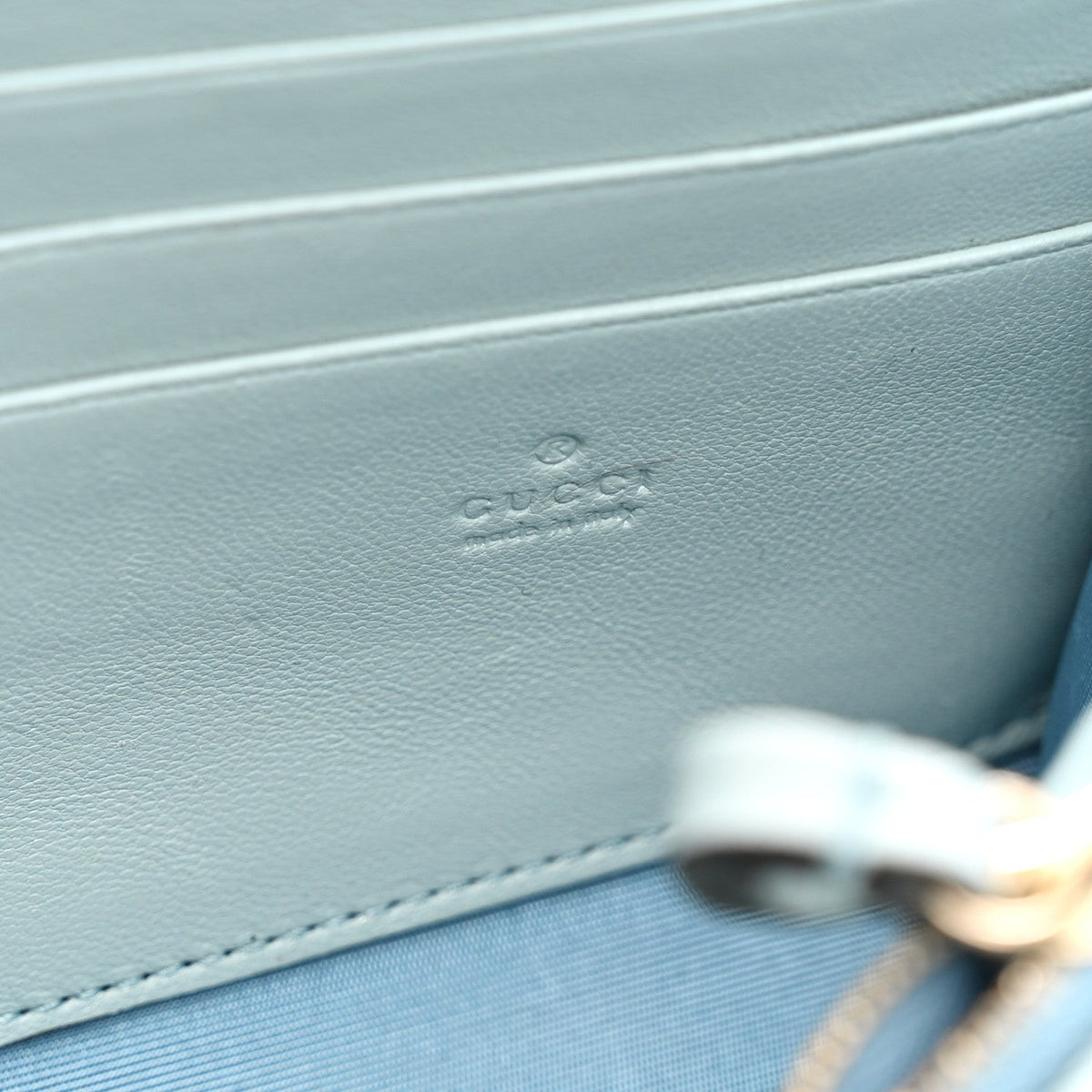 Gucci Calfskin Matelasse GG Marmont Chain Wallet Light Blue