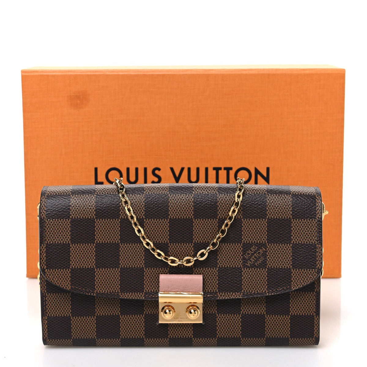 Louis Vuitton Damier Ebene Croisette Chain Wallet Rose Ballerine