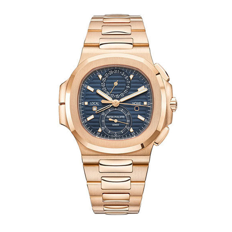 P. Philippe Nautilus Self-Winding Travel Time Chronograph - 40.5 mm Rose Gold Case - Blue Dial - Rose Gold Bracelet - 5990/1R-001