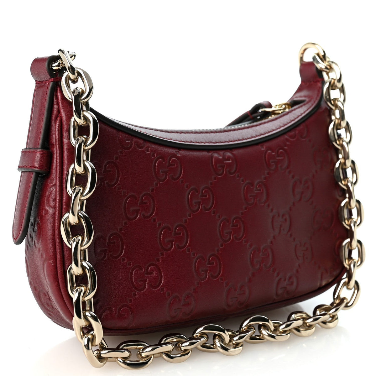Gucci GG Calfskin Embossed Emblem Mini Shoulder Bag Rosso Ancora