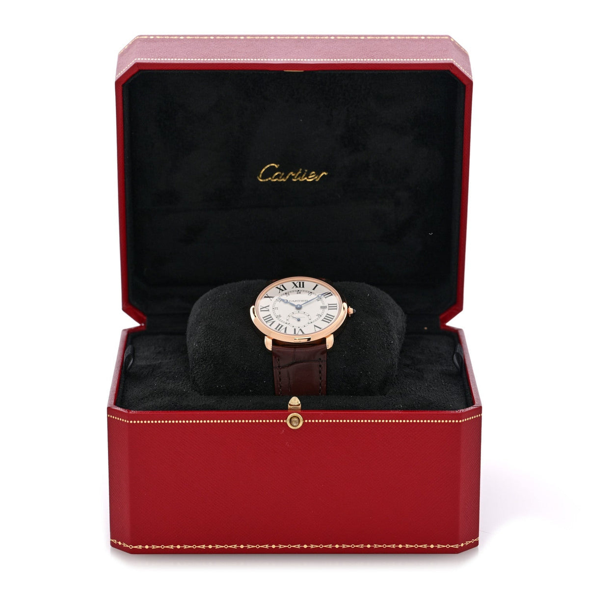 Cartier 18K Pink Gold Alligator 40mm Ronde Louis Automatic Watch Brown