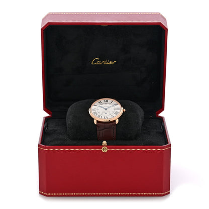Cartier 18K Pink Gold Alligator 40mm Ronde Louis Automatic Watch Brown