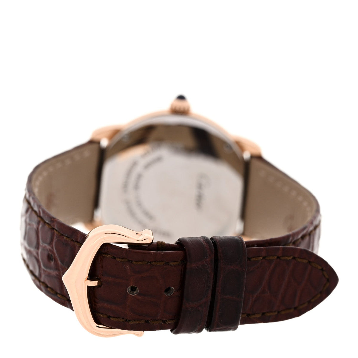 Cartier Stainless Steel 18K Pink Gold Alligator 29mm Ronde Solo Quartz Watch Brown