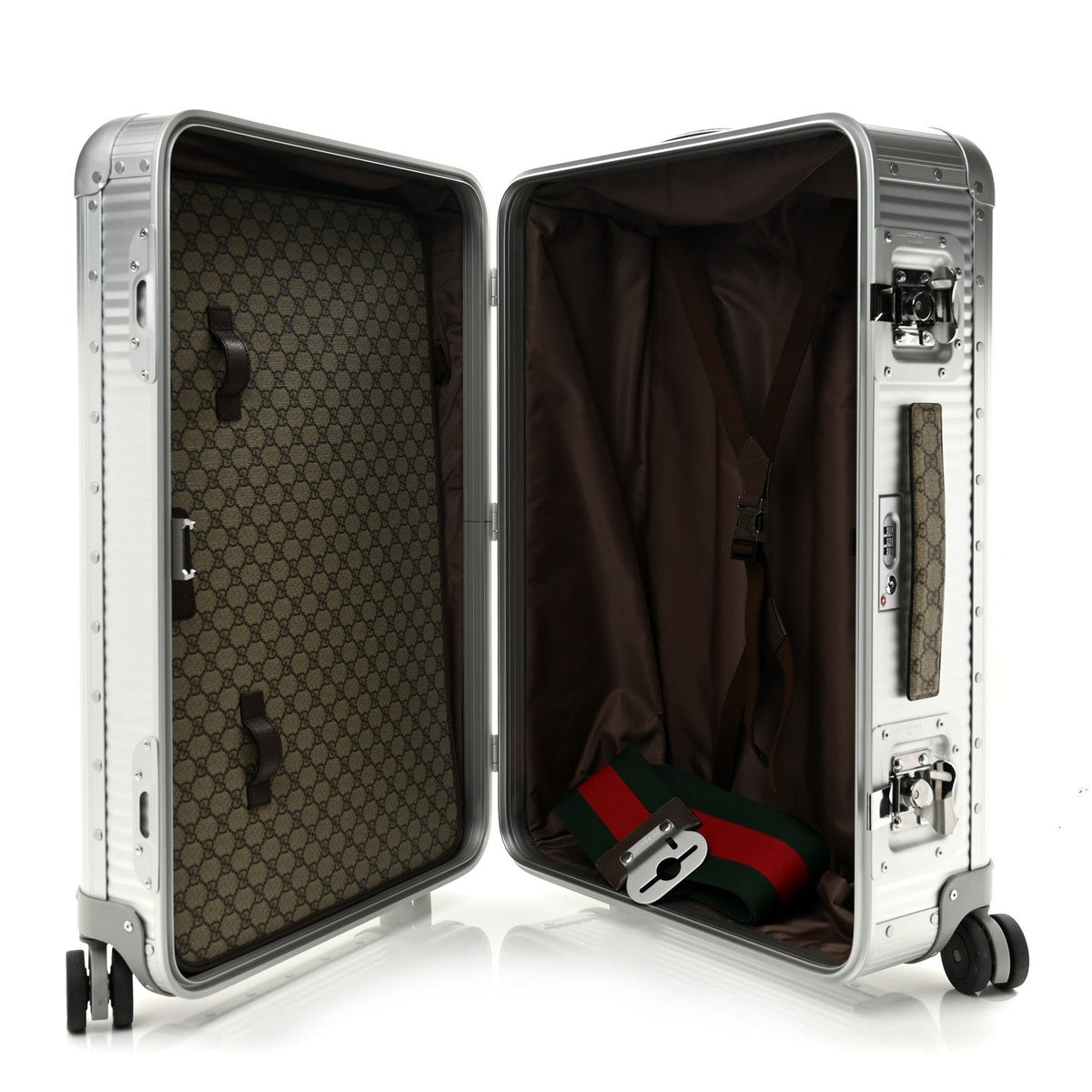Gucci GG Supreme Monogram Aluminium Porter Medium Trolley Suitcase Silver