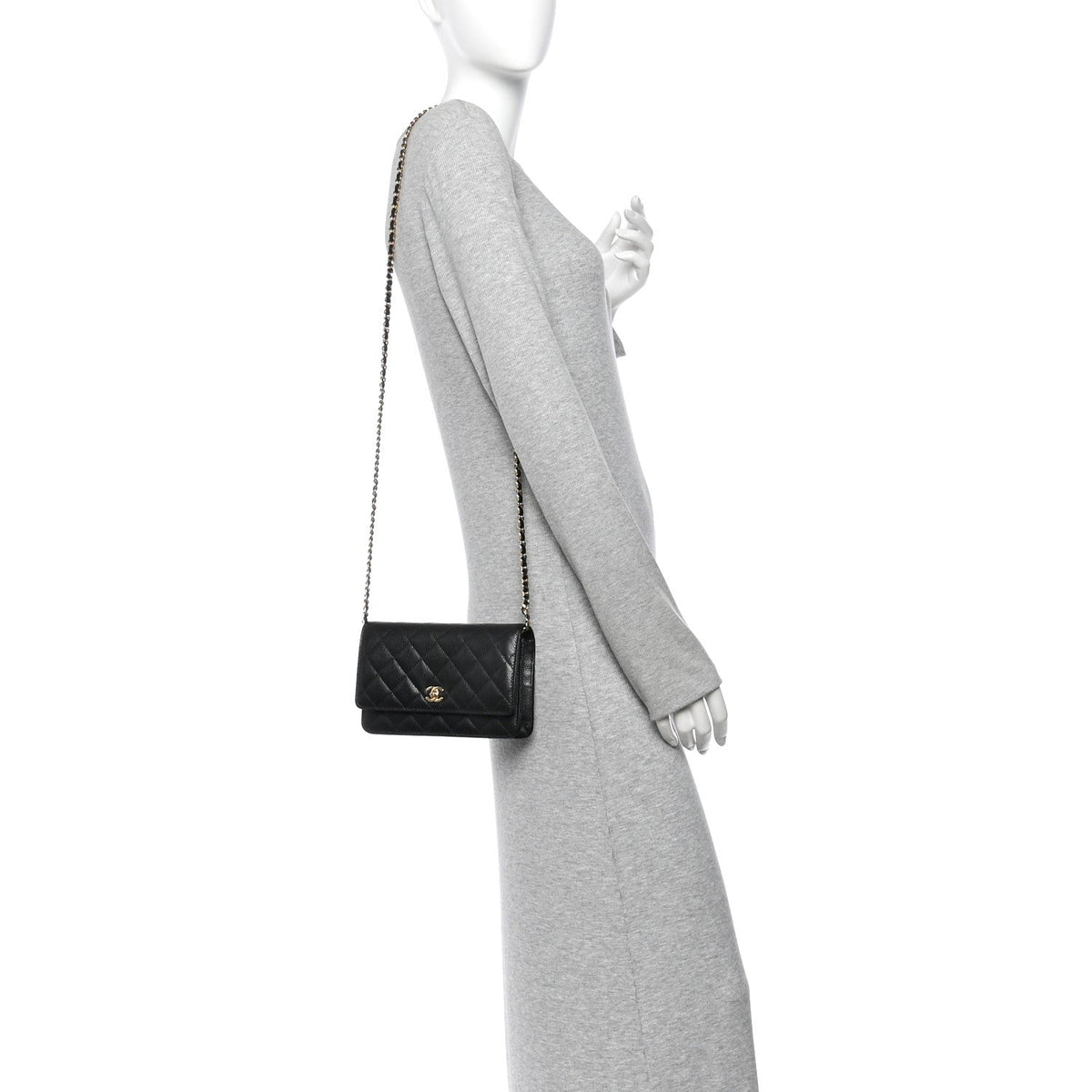 Chanel Caviar Quilted CC Turnlock Wallet On Chain WOC Black