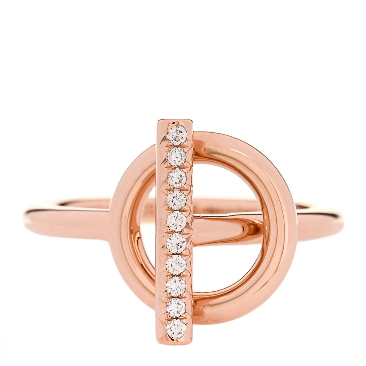 Hermes 18K Rose Gold Diamond PM Echappee Ring 52 6