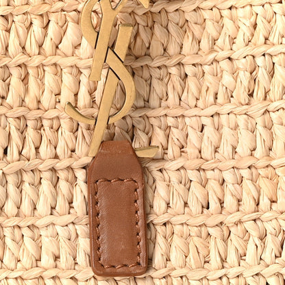 Saint Laurent Raffia Calfskin Baby Le 5 A 7 Hobo Natural Brick