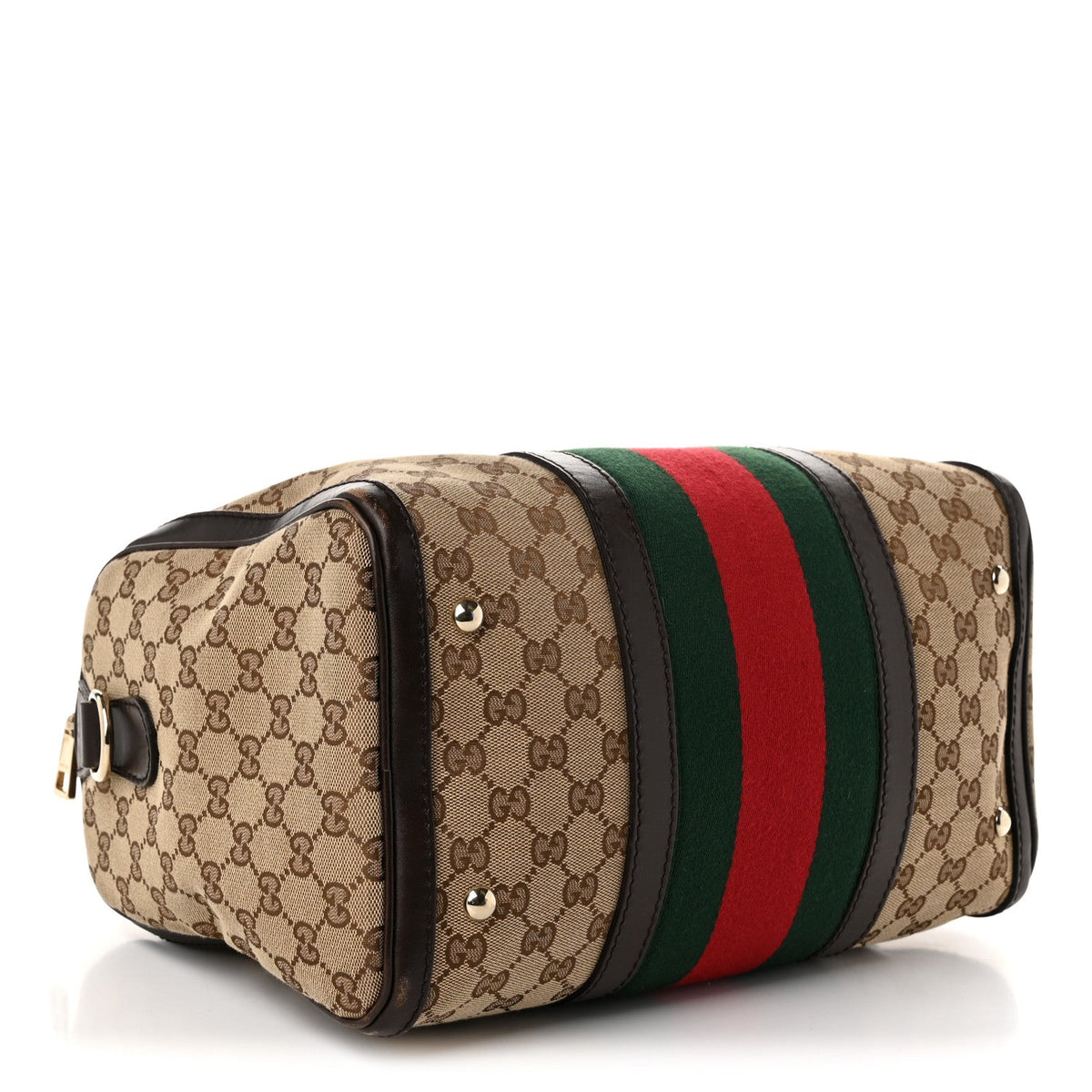 Gucci Monogram Vintage Web Medium Boston Dark Brown