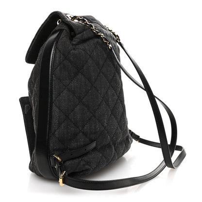 Chanel Denim Calfskin Quilted Backpack Dark Grey Black