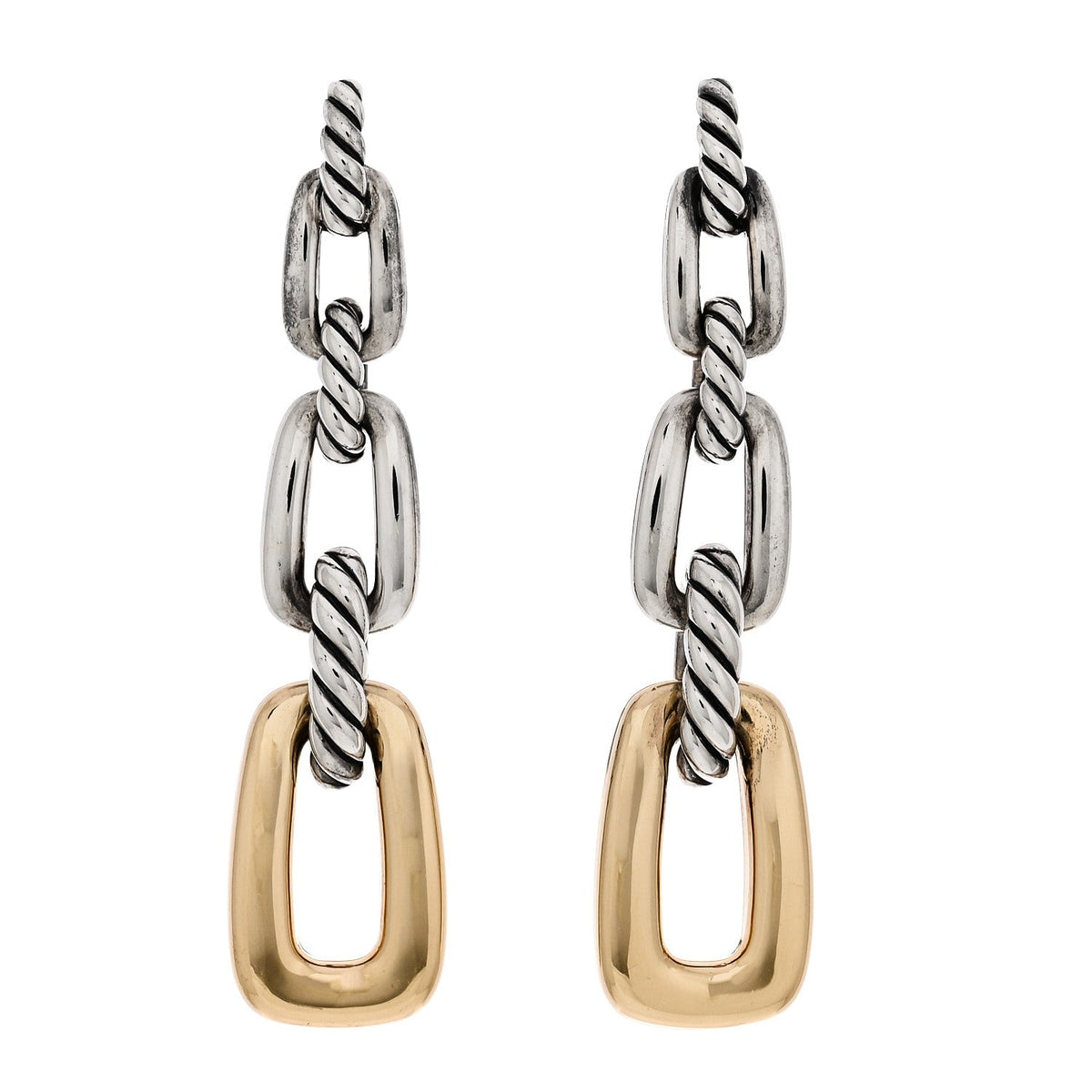 David Yurman Sterling Silver 18K Yellow Gold Wellesley Link Drop Earrings