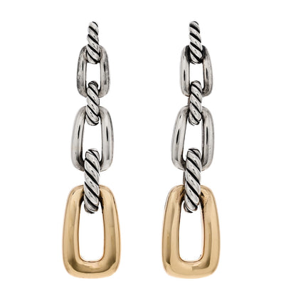 David Yurman Sterling Silver 18K Yellow Gold Wellesley Link Drop Earrings