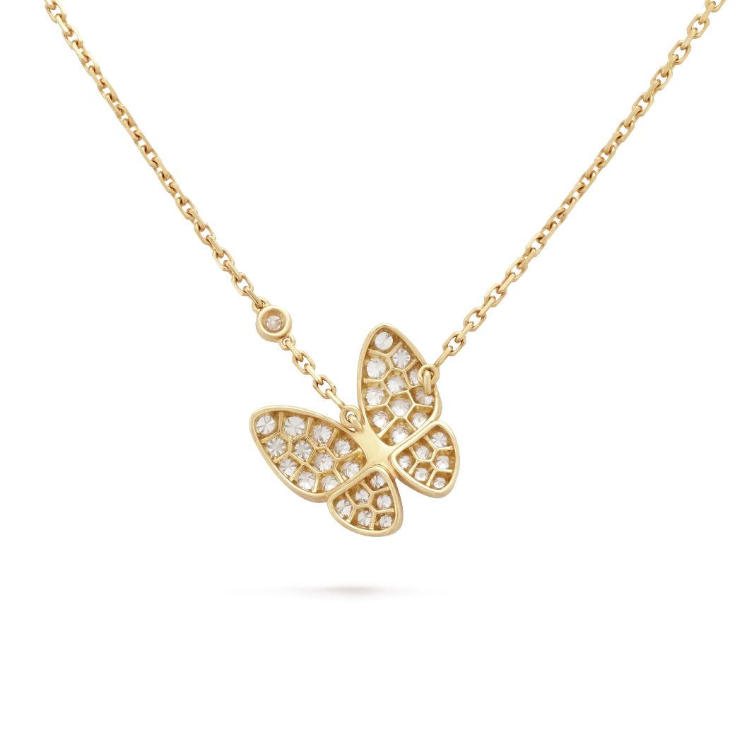 18K Diamond VCA Two Butterfly Pendant